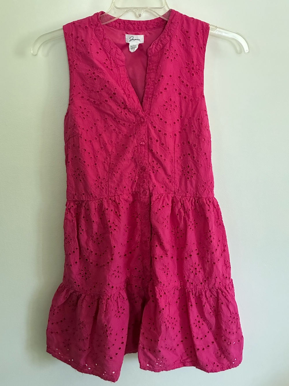Japna Fuchsia Eyelet Tiered Mini Dress
